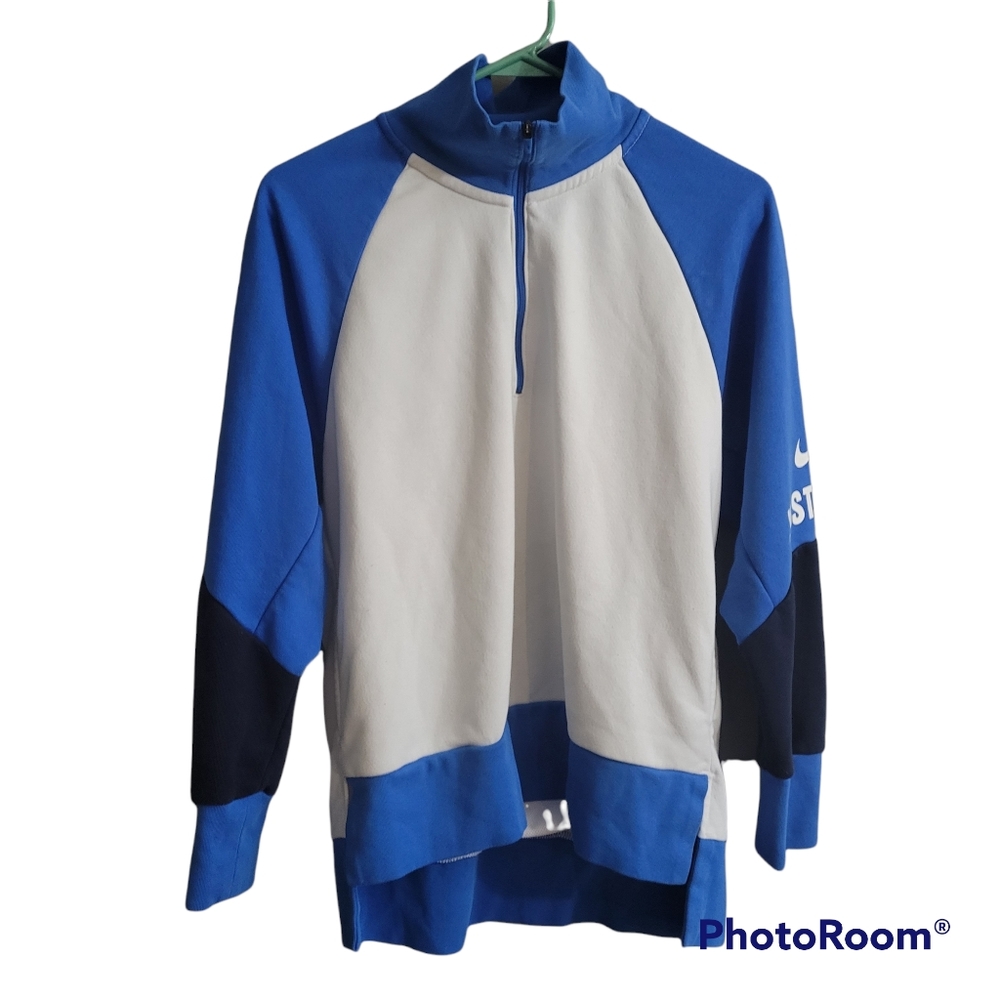 Nike Dri Fit 1/4 Zip Pullover Sweatshirt Colorblock White Blue Size Medium Logo